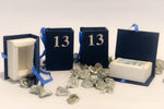 Load image into Gallery viewer, Small Blue Boxes with the Number 13 in Silver for Bar Mitzvah
