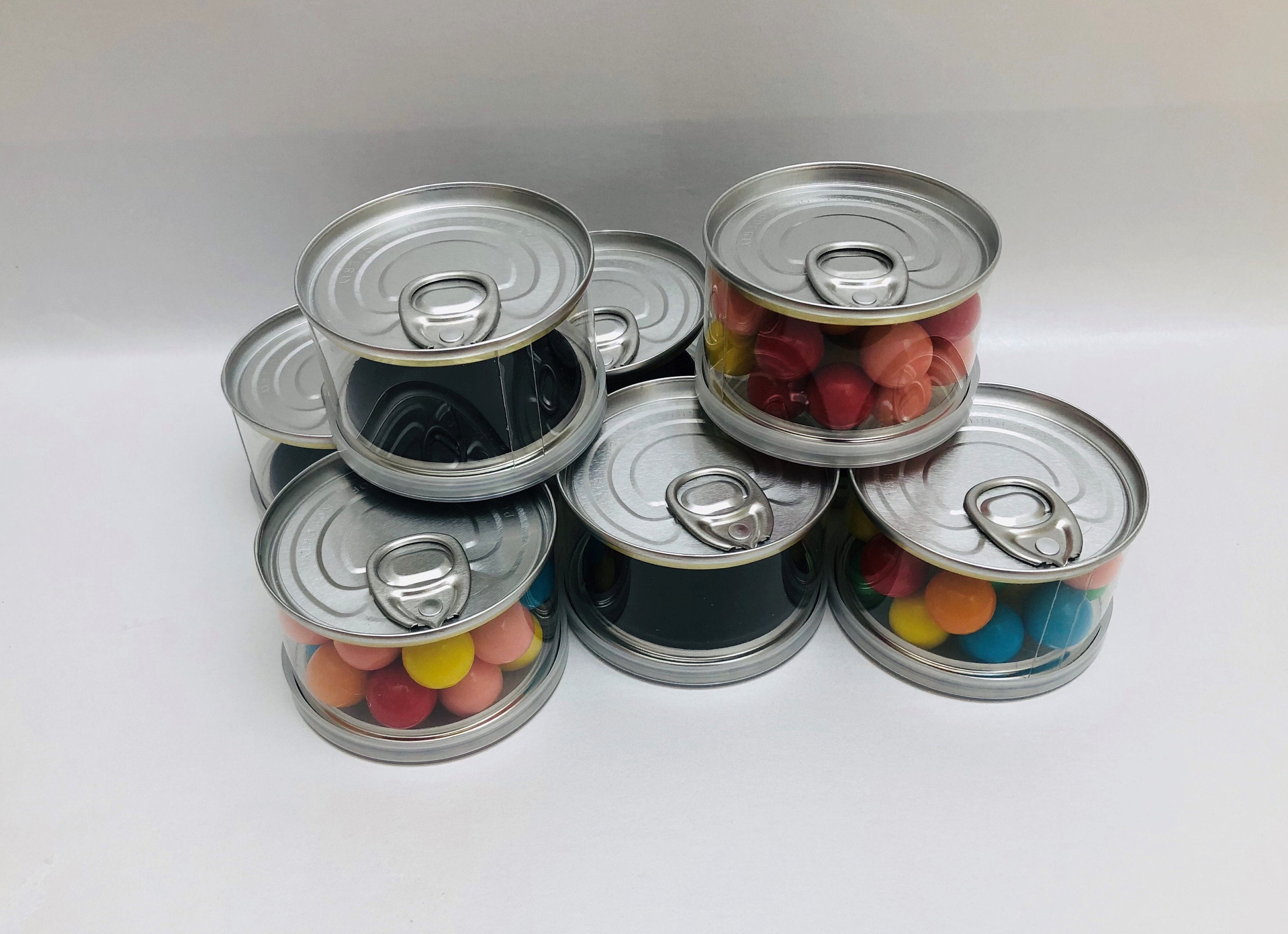 Unique Canning Look Alike Boxes, Transparent Round Plastic Tin Boxes