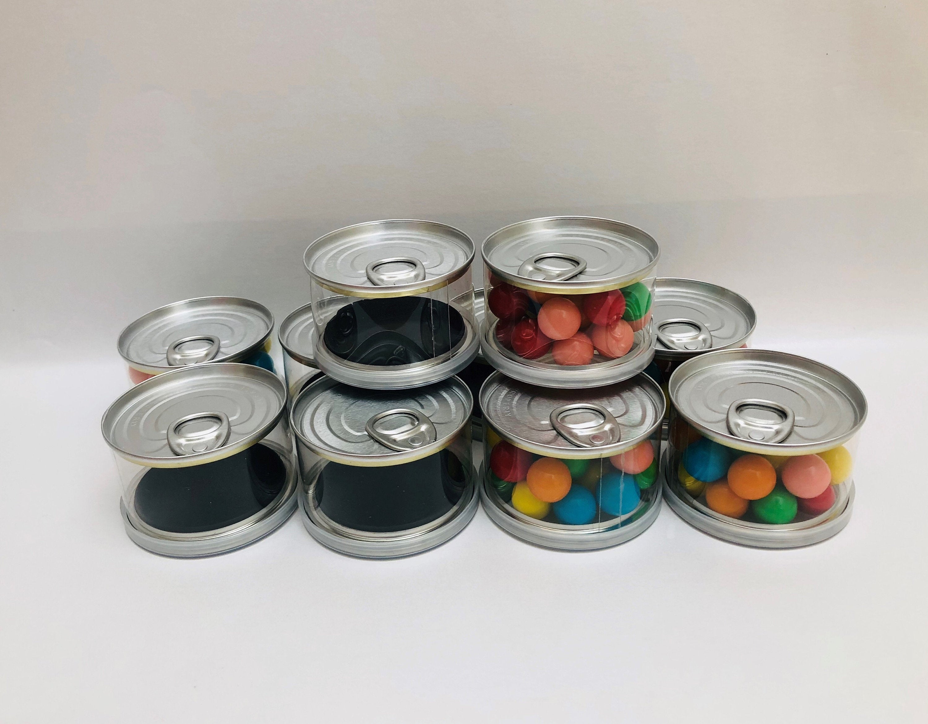 Unique Canning Look Alike Boxes, Transparent Round Plastic Tin Boxes