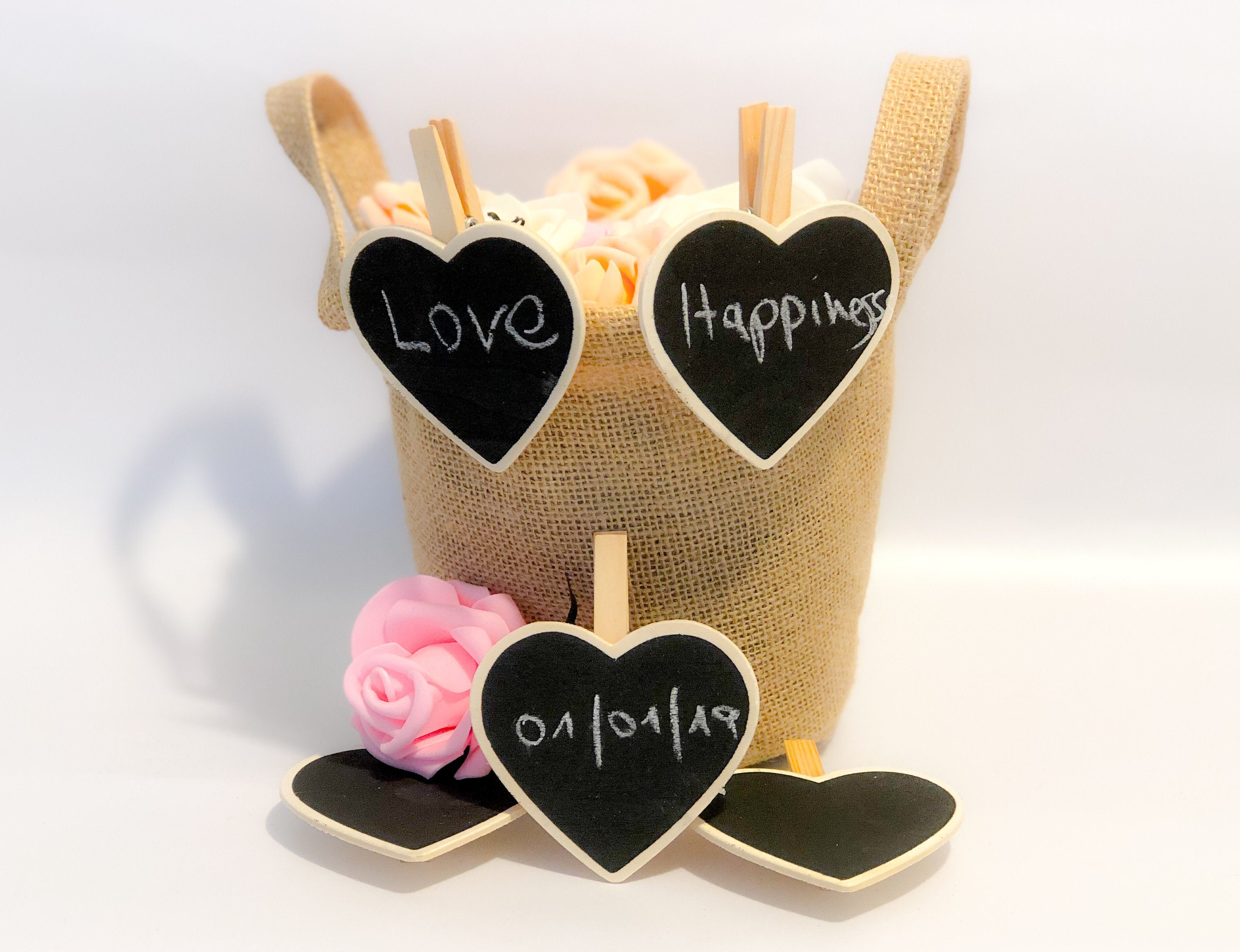 Set of Wooden Heart Shaped Chalkboard Clothespin