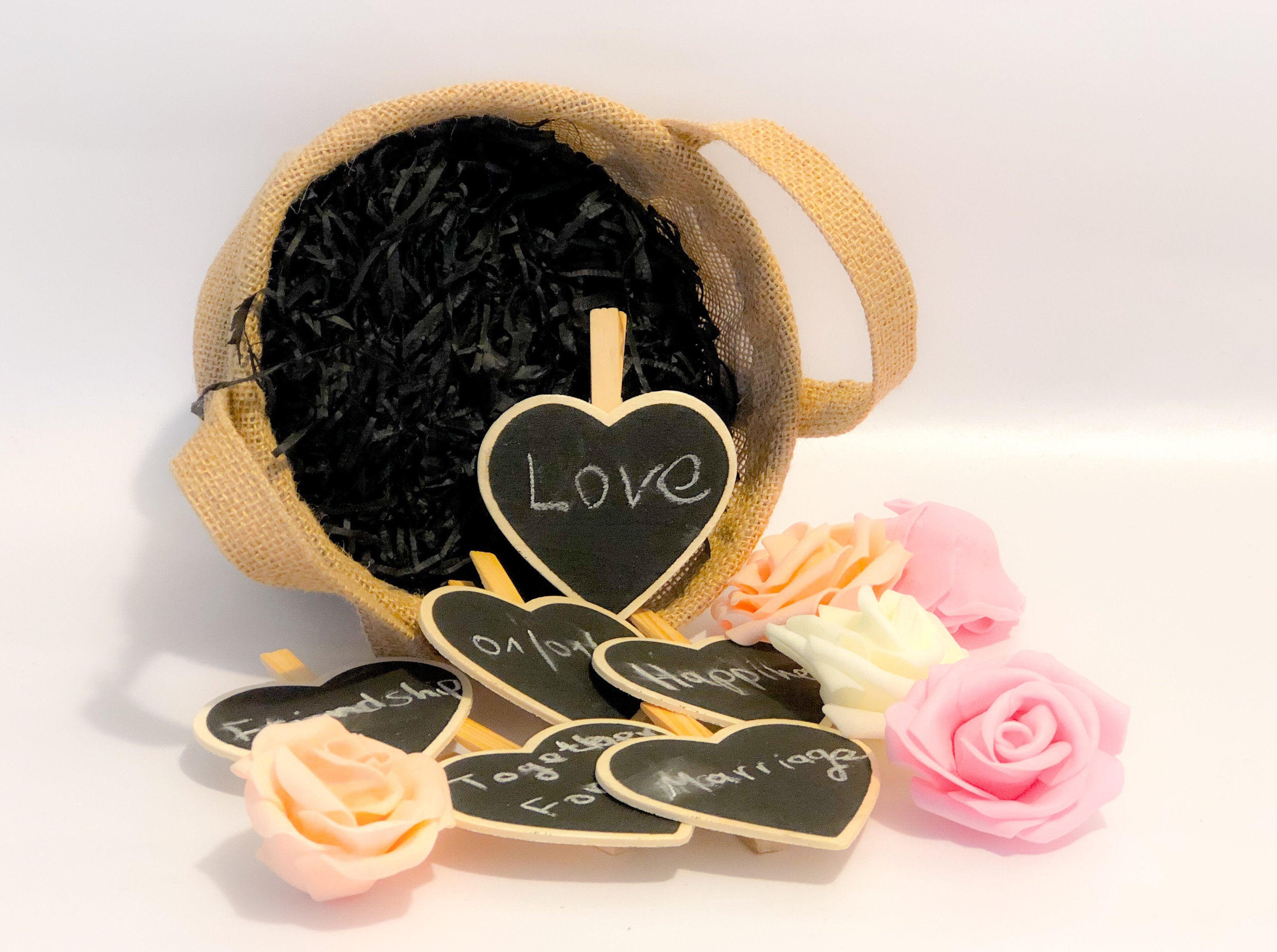 Set of Wooden Heart Shaped Chalkboard Clothespin