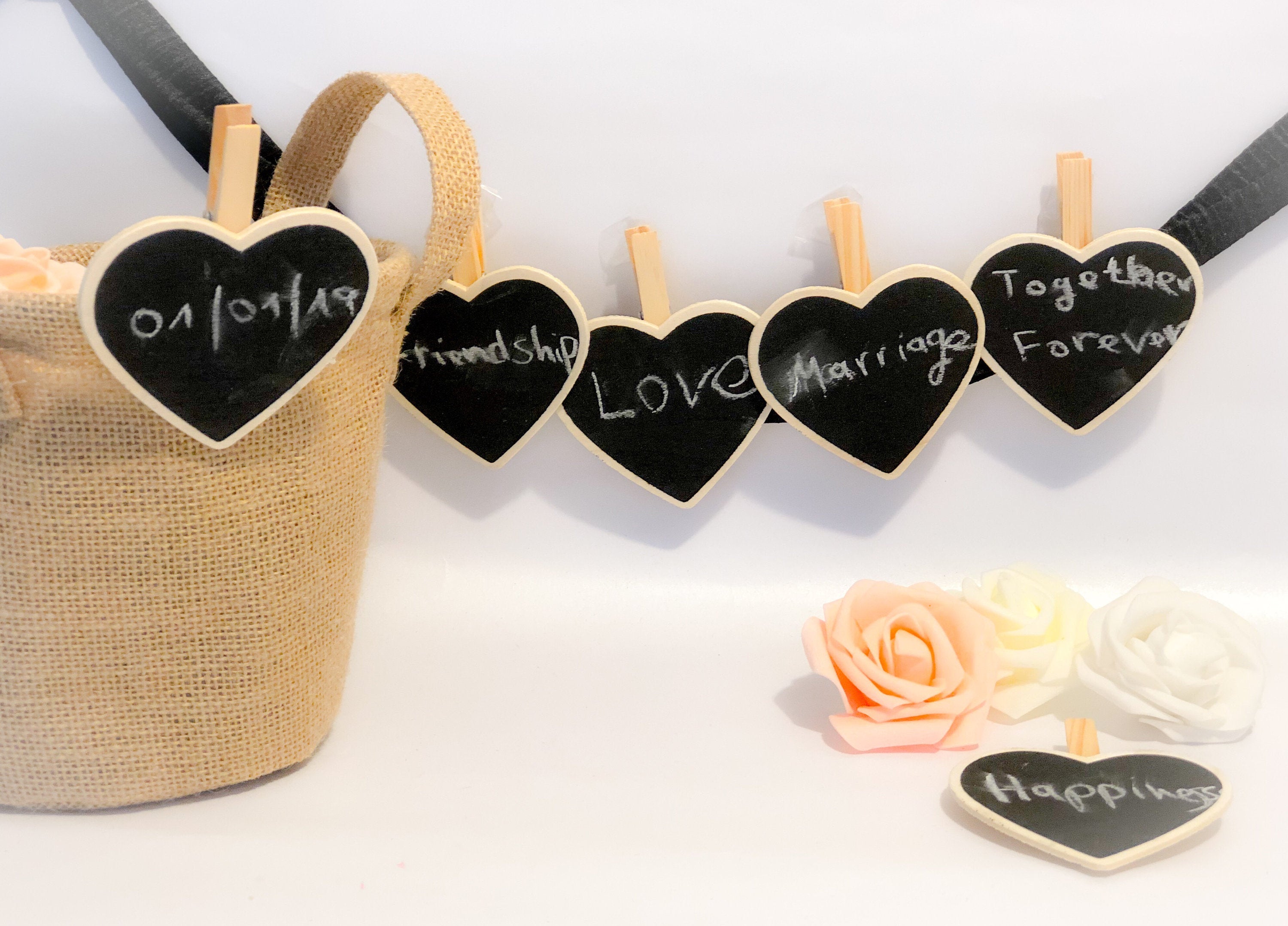 Set of Wooden Heart Shaped Chalkboard Clothespin