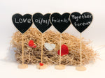 Load image into Gallery viewer, Wooden Heart Shaped Standing Chalkboard with a Base
