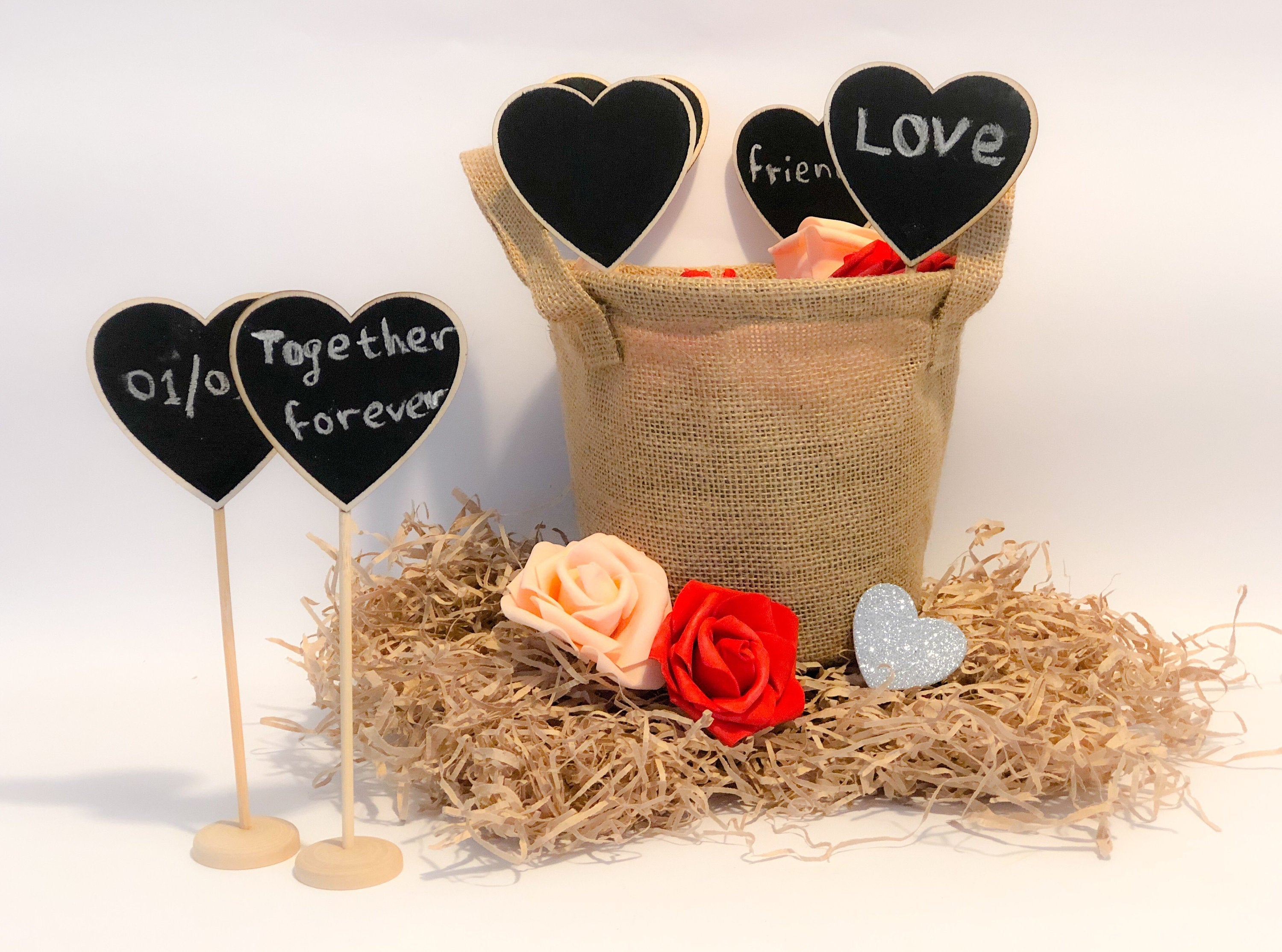 Wooden Heart Shaped Standing Chalkboard with a Base