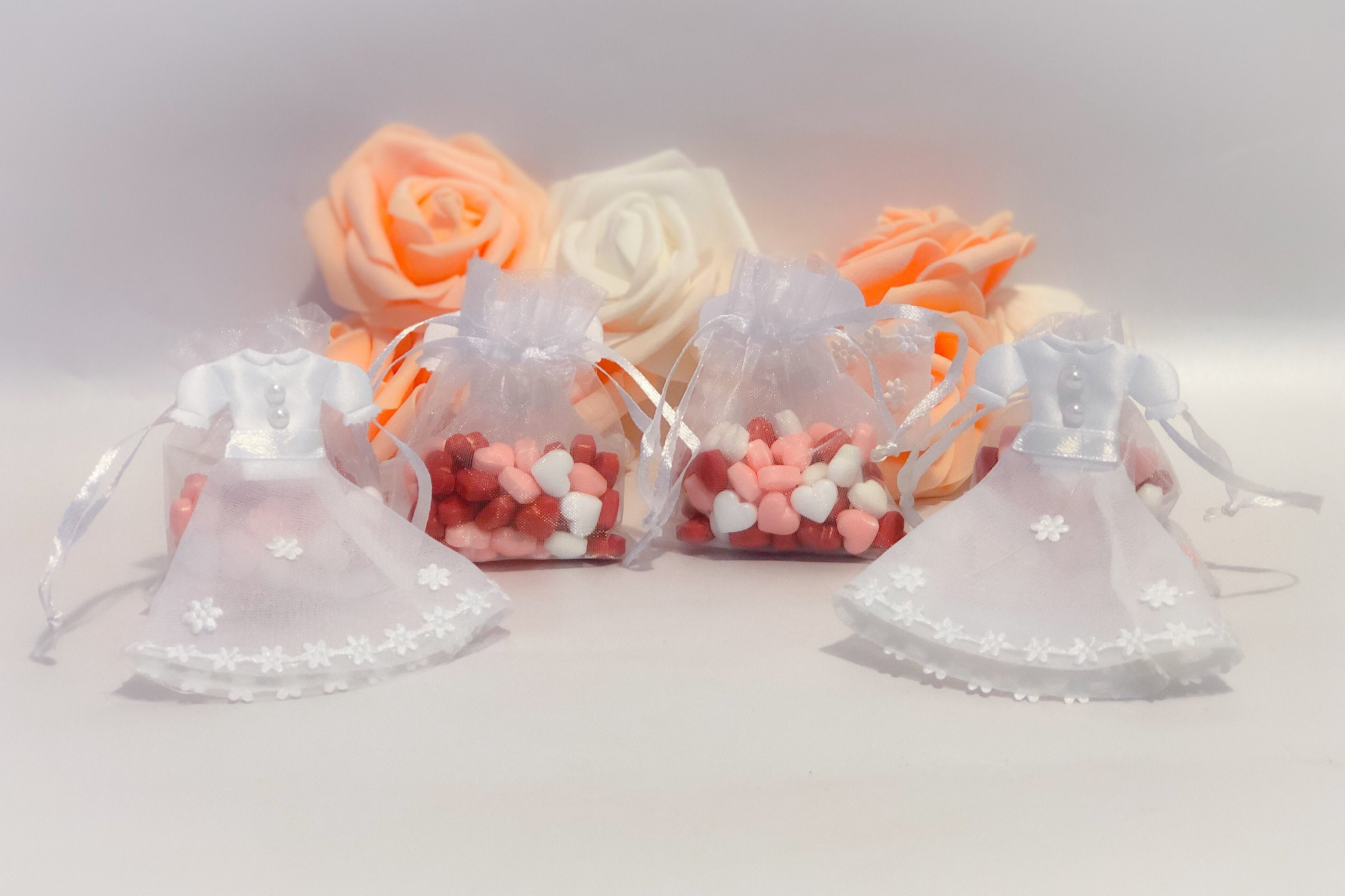 Small Bride and Groom White Organza Bags, Wedding Favors