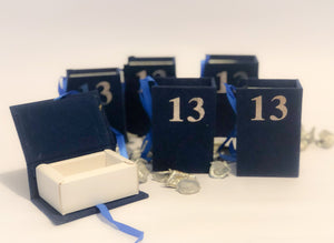 Small Blue Boxes with the Number 13 in Silver for Bar Mitzvah