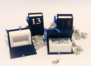 Small Blue Boxes with the Number 13 in Silver for Bar Mitzvah